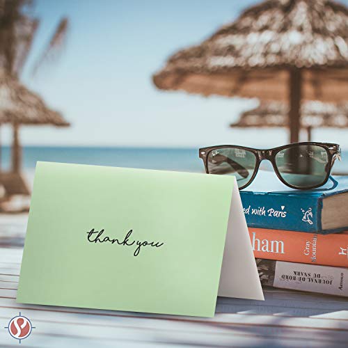 Baby Thank You Card – Elegant Light Green Mint Greeting for Birthdays, Baby Showers, Weddings, Business – White Blank Interior | 4.25 x 5.5” | Set of 25 Cards & 25 Envelopes - color: Mint Green