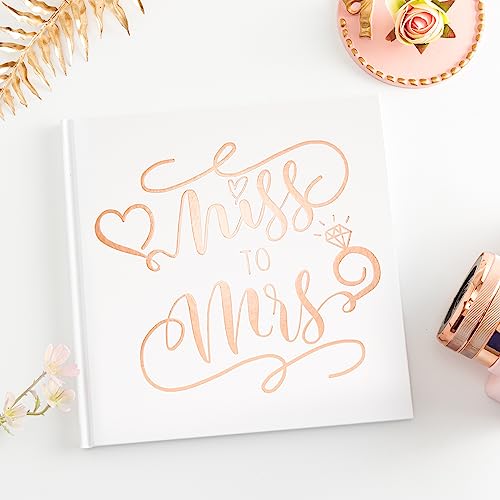 Calculs Bridal Shower Guest Book Miss to Mrs Picture Book Polaroid Blank Pages for Instant Film Rose Gold Bachelorette Party Sign in Book 8.5” Square White Cover Rose Gold Foil Stamping - style: Garden