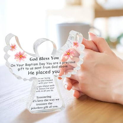 Baby Christening Gifts, Religious Gift, Baptism Angel Acrylic Decor Sign for First Holy Communion Christening and Dedication, Baby Blessings Baptism Gifts for Home Living Room Desk Centerpiece Decor - style: 049