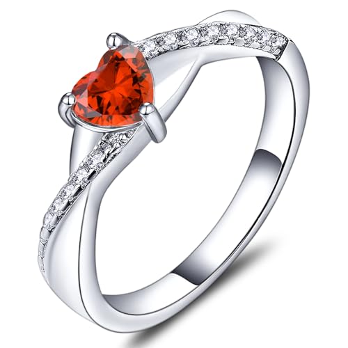 YL 925 Sterling Silver Engagement Rings 5MM Heart Cut Birthstone Infinity Ring for Women-size5 - color: 01-garnet-Jan