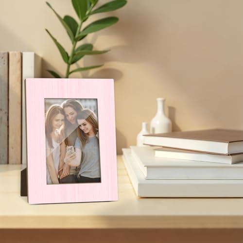 Pink Picture Frame, Birthday Gifts for Women Girl Mom Friends, Modern Style Wooden Picture Frame Fits 4x6 Inch Photo, Home Office Desktop Nightstand Display -035 - color: Pink Wood