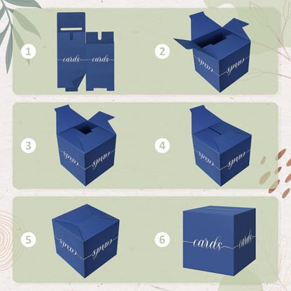 Elegant Card Box for Party, Silver Foil Graduation Card Box, Navy Blue - color: Blue and Silver Foil