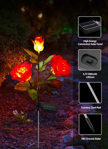 Brightown Solar Garden Lights, 4 Pack LED Rose Flower Lights Waterproof - color: Rose