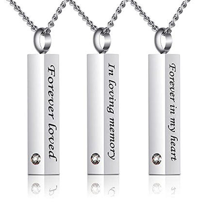 Crystal Black Cremation Jewelry for Ashes Silver Urn Necklace for Ashes, Birthstone Cube Urns Memorial Ashes Necklace Pendant Keepsake, Cremation Urn Jewelry Bar Locket With CZ - style: 3 Pack silver urn necklace