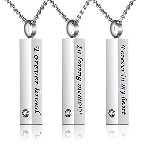 Crystal Black Cremation Jewelry for Ashes Silver Urn Necklace for Ashes, Birthstone Cube Urns Memorial Ashes Necklace Pendant Keepsake, Cremation Urn Jewelry Bar Locket With CZ - style: 3 Pack silver urn necklace