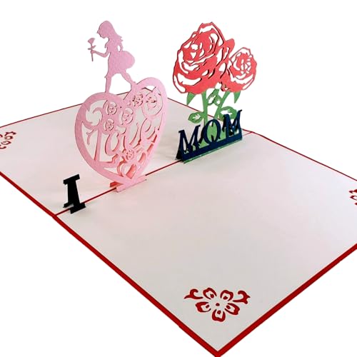 iGifts And Cards I Love You Mom Mother's Day 3D Pop-Up Card 4.75x6.75 | Floral Heart, Thank You, Birthday, New Mum, World's Best Mom, Inspirational, Mother Figure, Daughter, Keepsake Memento - color: I Love Mom