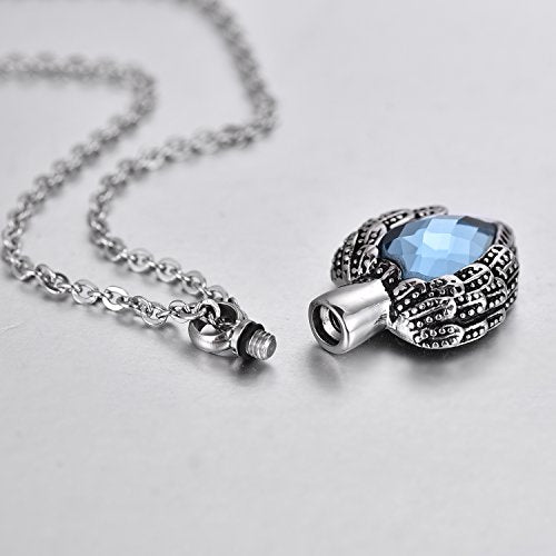 COCO Park Cremation Jewelry Stainless steel Angel Wing Heart Urn Pendant with Birthstone Memorial Necklace for Ashes - color: Blue