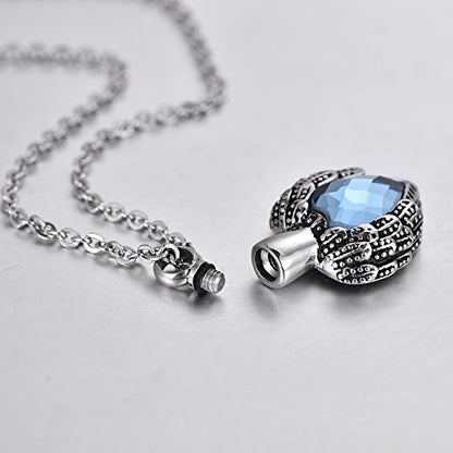 COCO Park Cremation Jewelry Stainless steel Angel Wing Heart Urn Pendant with Birthstone Memorial Necklace for Ashes - color: Blue