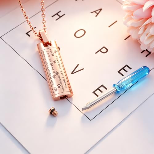 Pet Cremation Jewelry for Dog/Cat Ashes Paw Print Keepsake Memorial Jewelry Stainless Steel Rectangle Cremation Ashes Urn Necklace - color: Rose Gold