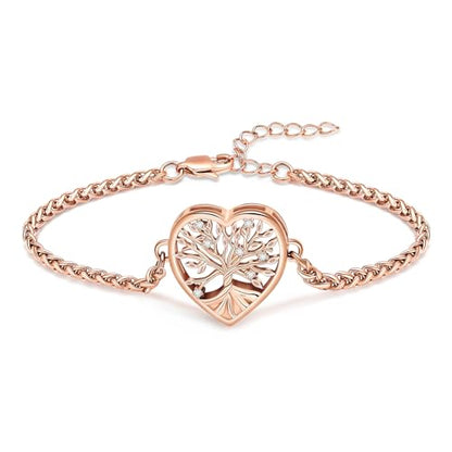 zeqingjw Heart Urn Bracelet for Ashes for Women Men Tree of Life Cremation Bangle Ashes Holder Keepsake Pendant Memorial Jewelry Gifts - color: Rose Gold