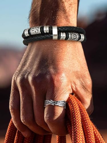 Bestyle Genuine Men Leather Bracelets Fashion Stainless Steel Celtic Beaded Wristband for Men, Size 7.5/8.3/9.1/9.8Inch Men Bracelet, Message Card Offered - style: 0. Viking Celtic Charm-Stainless Steel