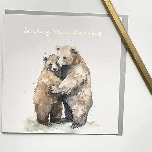 Old English Co. Watercolour Bear Hug Thinking of You Card for Him or Her - Miss You Card for Friends Family - Feel Better Soon, Sympathy, Condolences, Get Well | Blank Inside with Envelope