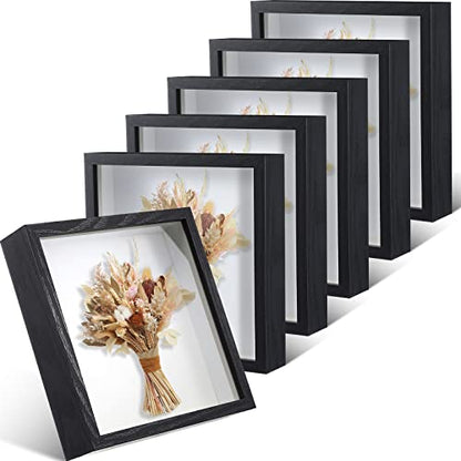 Reginary 6 Pack 8 x 8 Inches Shadow Box Frame Black Wood Shadow Boxes Display Cases 1.2 Inch Interior Depth Display Case Wall Tabletop Showcase Ideal for Memorabilia Pictures Flowers Medals Tickets