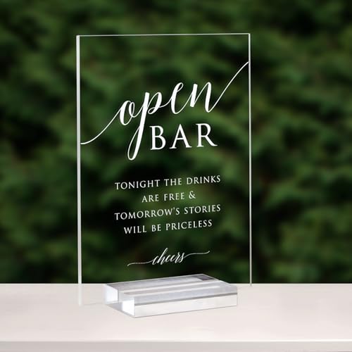 Clear Acrylic Open Bar Sign with Stands, 5"x7" Clear Acrylic Wedding TableTop Sign for Wedding Reception Event Party - size: 5" x 7" Open Bar Wedding Sign
