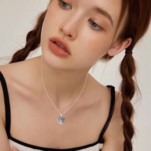 Locket Necklace for Women 925 Sterling Silver Celtic Locket Pendant Necklace Moonstone/Turquoise/Black Agate Heart Shaped Locket Necklace Jewelry Gifts for Women - style: Horse Heart