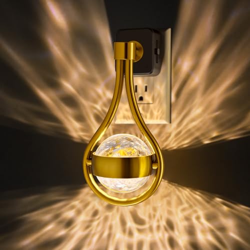Briignite LED Night Lights Plug into Wall, 330° Rotating Night Light | Dusk to Dawn Sensor, 0-100LM Dimmable Nightlight Adjustable Brightness, 3000K Warm White for Hallway, Bedroom, Stairway - color: Gold Drop