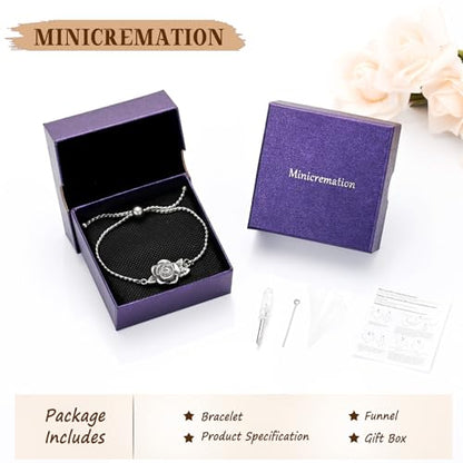 Minicremation Women's Adjustable Rose Urn Bracelet Ashes Holder Memorial Elegant Link Chain Keepsake Cremation Bangle to Hold Ashes - color: Silver-B
