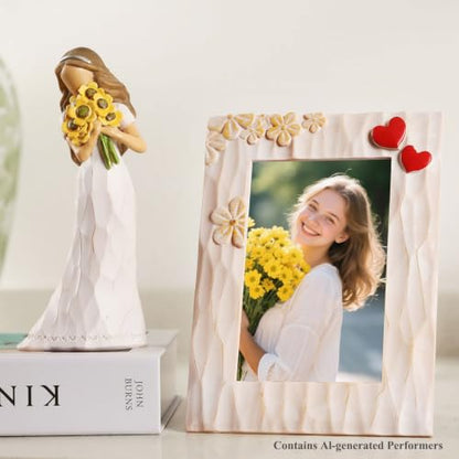Encouragement Gifts for Women Friends Daughter Kids Inspirational Support | Sunflower Gifts for Women Birthday 6.7" Resin Sculpted Hand-Painted Figurines Home Decor(Frame for Free) - style: Encouragement Set