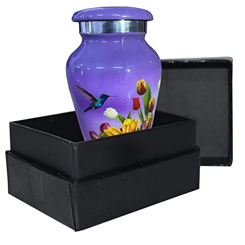 BOLD & DIVINE Handcrafted Hummingbird Cremation Urn for Adults Large Burial Urn for Human Ashes Suitable for Adult Males or Females Beautiful Urn for Ashes (Keepsake Urn, Purple) - size: Small