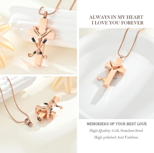 zeqingjw Cross Urn Necklace for Ashes for Men Women Stainless Steel Cremation Golf Clubs Jewelry Ashes Keepsake Memorial Pendant Ash Holder of Loved Ones - color: Rose Gold