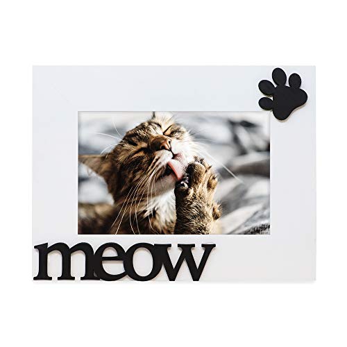 Isaac Jacobs 4x6 White Wood Sentiments Cat Meow” Picture Frame | Photo Gift for Pet Cat, Kitten, Display on Tabletop, Desk (White, 4x6) - color: White, size: 4x6