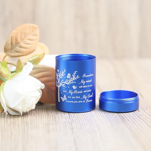 3 Inch Small Urn for Human Ashes Aluminum Mini Cremation Small Keepsake Urn for Sharing Ashes Mini Urn-Grandma Blue - size: Blue-Grandma