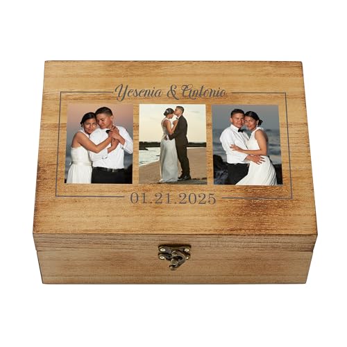 Let's Make Memories Personalized Wooden Keepsake Box With Hinged Lid - Wood Memento Box - Decorative Storage - Home Decor - For Couples, Wedding, Newlyweds - Upload Your Photo - Memories - style: Photo - Memories