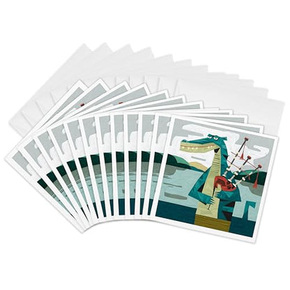 3dRose, Funny Cool Loch Ness Monster Playing Bagpipes Music Abstract, 12 Greeting Cards with envelopes - size: 12 Greeting Cards with envelopes