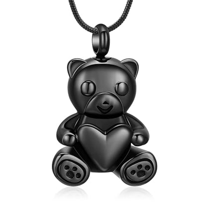 Cremation Jewelry - Teddy Bear Urn Necklace for Men Women with Mini Keepsake Urn Memorial Ash Jewelry - color: Black