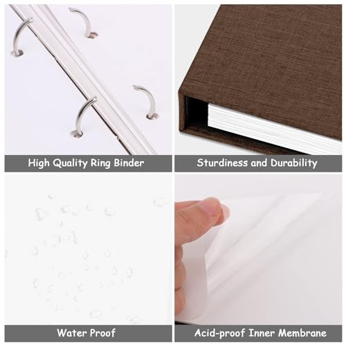 Zesthouse Photo Album Self Adhesive with Picture Display Window, 3-Ring Scrapbook Albums 60 Pages Holds 8x10 5x7 4x6 Photos, DIY Photo Book Ideal Gift for Family Wedding Baby - color: Coffee, size: 11"x10.6"/White 60 Pages