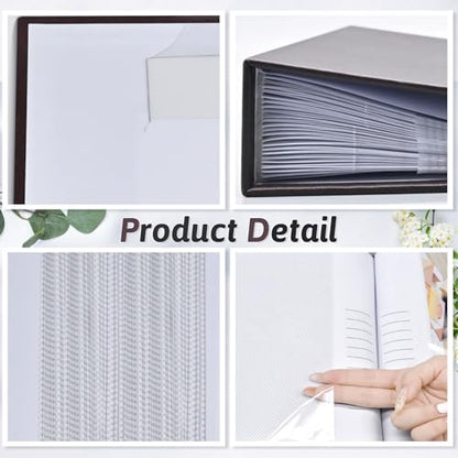 Popotop Photo Album 4x6 100 Photos with Writing Space, Leather Cover Album with Display Picture Window, Photo Book for Wedding Family Baby Gift - color: Coffee, size: 100 Pockets