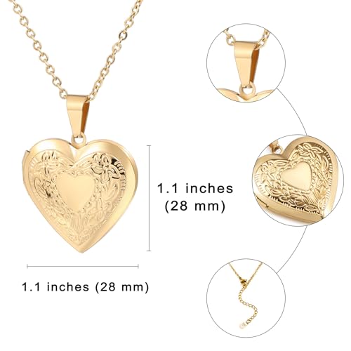 Personalized Heart Locket Necklace for Women with Picture Custom Inside Engraved Text Silver/Gold/Rose Gold Photo Locket Stainless Steel Memorial Gifts for Mom Daughter Grandmother - color: A4: Gold Flower Pattern (Non-custom)