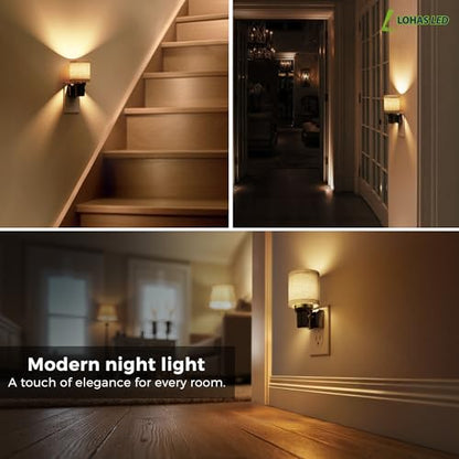 L LOHAS LED Night Lights Plug into Wall,Linen Fabric Cylinder Night Light - color: Cylinder-3000K, size: 2 Pack