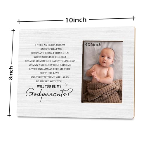 Godparents Proposal Gift, Picture Frame Gifts for New Godparents Announcement, Godparents to Be Gift, Will You Be My Godparents Wood Picture Frame for Tabletop Display, Holds 4x6 Inches Photo - color: Godparents Proposal Gift