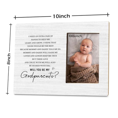 Godparents Proposal Gift, Picture Frame Gifts for New Godparents Announcement, Godparents to Be Gift, Will You Be My Godparents Wood Picture Frame for Tabletop Display, Holds 4x6 Inches Photo - color: Godparents Proposal Gift