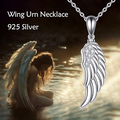 VONALA Urn Necklace Sterling Silver Memorial gifts for Ashes Keepsake Jewelry - style: Wing