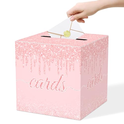 JCTHKUKU Pink Card Box for Party, 8.7" Rose Dot Gift Cards Receiving Box Holder for Wedding, Bridal Shower, Graduation, Birthday, Retirement, Baby Shower, Anniversaries Party Decorations - color: Pink Rose Dot
