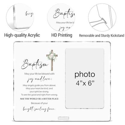 Baptism Picture Frame Baptism Gifts for Boys Girls Godchild Goddaughter Godson, Catholic Christening Baby Baptismal Gift Acrylic Photo Frames, Photo 4 x 6 Inches - color: Baptism- C