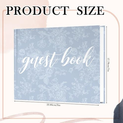 Engrowtic 7 x 9 Inches Floral Guest Book with Pen Hardcover Guestbook Registry Book for Wedding Bridal Shower Baby Shower Graduation Birthday Funeral Anniversary Reception, 50 Sheets 100 Pages(Blue) - color: Blue
