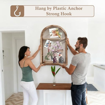 Large Shadow Box Frame with Storage Drawer - Deep Wood Memory Box Display Case with Hinged Door & Linen Back, Rustic Wedding Gifts for Bouquet, Medals, Photos & Pet Memorial Keepsakes (Brown)