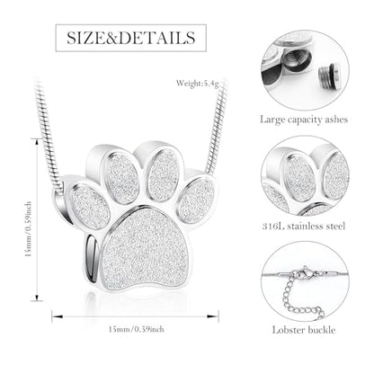 zeqingjw Pet Cremation Jewelry for Ashes Pendant Paw Print Pet Heart Urn Necklace Memorial Keepsake Jewelry for Pet/Dog's/Cat's Ashes - color: Paw-Silver