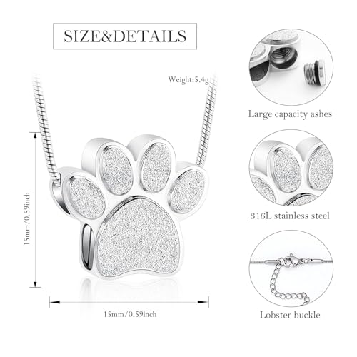 zeqingjw Pet Cremation Jewelry for Ashes Pendant Paw Print Pet Heart Urn Necklace Memorial Keepsake Jewelry for Pet/Dog's/Cat's Ashes - color: Paw-Silver