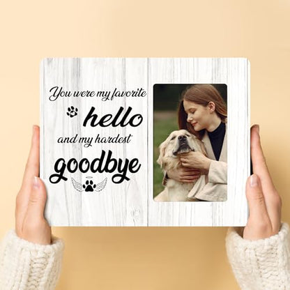 Dog Memorial Gifts Loss of Dog, Pet Remembrance Gift, You Were My Favorite Hello Wooden Picture Frames, 4x6 inch Photo - color: Orange