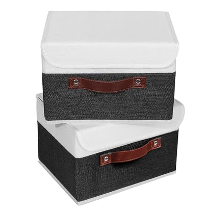 ANMINY Fabric Storage Box Bins with Lids, Black White, 10"x8"x7", 2 Pack - color: Black White, size: Small (Pack of 2)