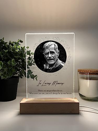 MIRROR MANIA Custom Personalized Photo LED Wood Stand Night Light Up Table Lamp in Loving Memory Loved R.I.P Remembrance Loss Sympathy Bereavement Memorial Table Sign Gift