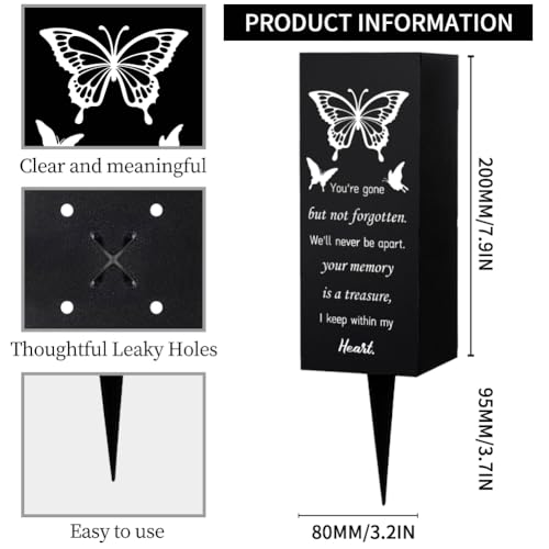 WEBEEDY Cemetery Vases for Grave Butterfly Grave Vase with Spike Cemetery Decoration Memorial Vase for Graves Outdoor Yard, Sympathy Gift Graves Flower Holder for Loss Family,1 pc (3x8 Inch)