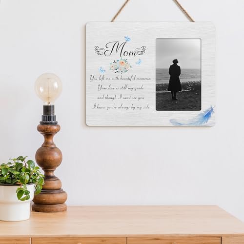 Mom Memorial Gifts for Loss of Mother, Remembrance Sympathy Gift Wooden Picture Frames, 4x6 inch Photo - color: Blue