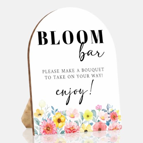 Bloom Bar Sign Wooden Table Sign with Stand, Wedding Flower Bar Decor - color: Bloom
