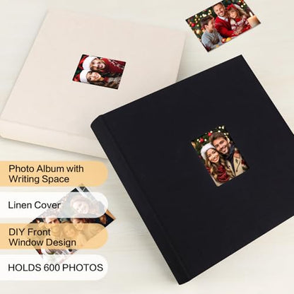600 Pocket 4x6 Photo Album with Writing Space, Linen Cover, Black - color: 600 Pockets Black