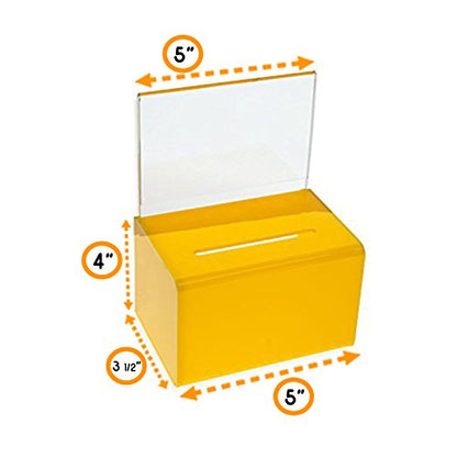 Source One Small 5-Inch Wide Deluxe Oblong Donation Box with Ad Frame & Free Lock (Yellow) - color: Yellow